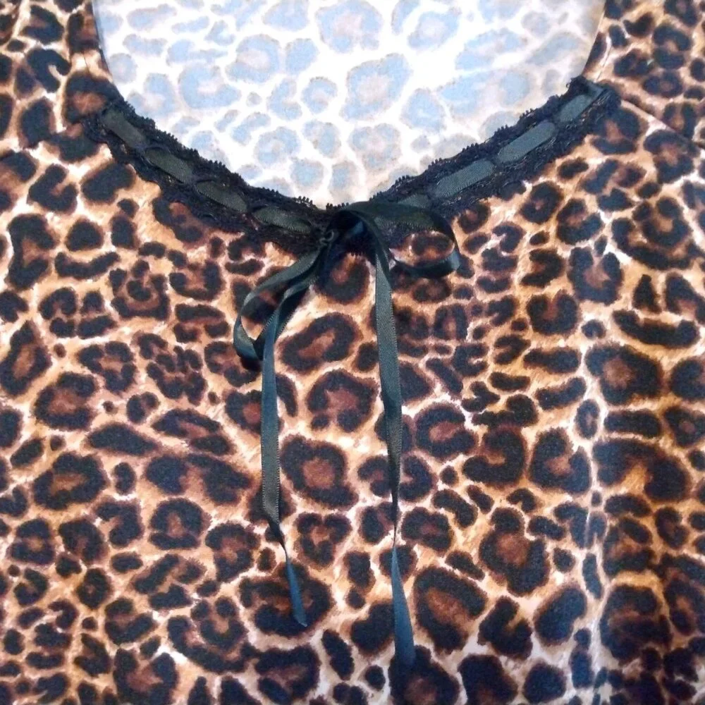 Just Polly Leopard Lace Trim Top L Ruched Sides Fitted Y2K Mob Wife Night Out - Picture 3 of 7
